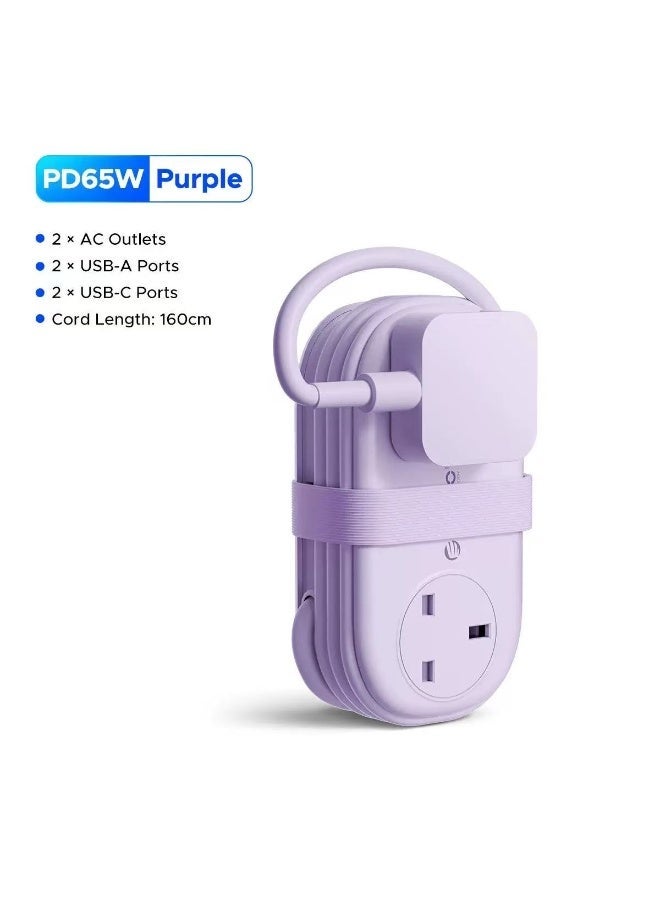 ORICO UK Plug Electrical Power Strip with Multiple 2 AC Outlets 2 USB Port 2 Type C Port 1.6M Extension Cord Portable Travel - Image 1