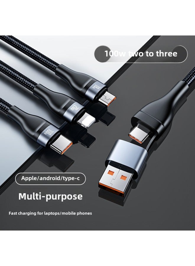 Two-in-one Data Cable Double Typec One-on-two PD100W Double Ctoc Port Fast Charging Car Phone Charging-Color:Black 1.2m [u/c To C+l+android] 100w Fast Charging Does Not Damage The Machine-others  - Image 1