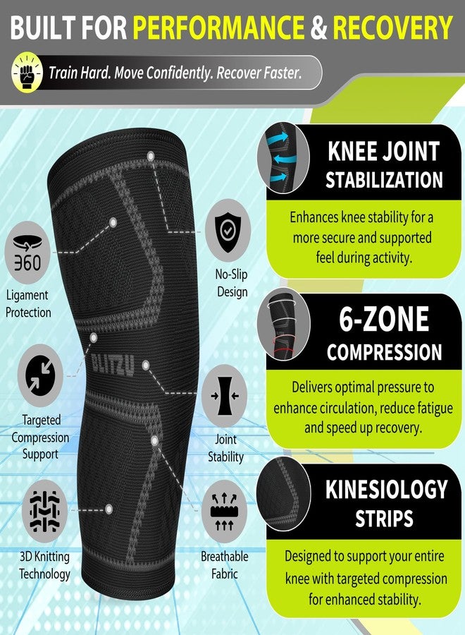 BLITZU Knee Brace for Meniscus Tear 2 Pack, Knee Compression Sleeve for Men and Women, Knee Support for Arthritis, Swelling, Inflammation, ACL, Pain Relief, Running, Workout, Sports and Recovery Black L - Image 4