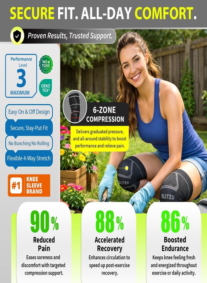 BLITZU Knee Brace for Meniscus Tear 2 Pack, Knee Compression Sleeve for Men and Women, Knee Support for Arthritis, Swelling, Inflammation, ACL, Pain Relief, Running, Workout, Sports and Recovery Black L - Image 5