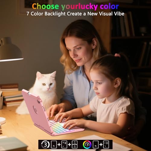 FUWANG Keyboard Case for iPad mini 7 A17 Pro (2024) & iPad mini 6th Generation (2021) 8.3-inch, 360° Swivel, Multi-Touch Trackpad, 7-Color Backlit, Keyboard Cover with Pencil Holder, Rose Gold - Image 4