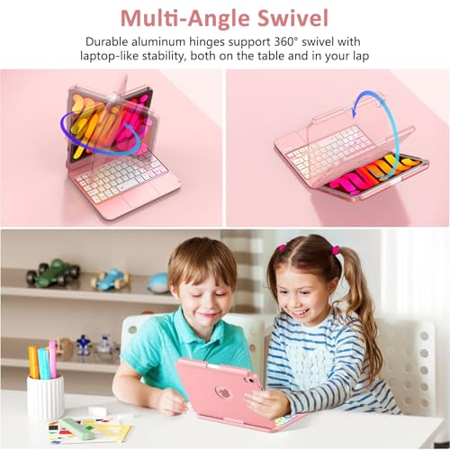 FUWANG Keyboard Case for iPad mini 7 A17 Pro (2024) & iPad mini 6th Generation (2021) 8.3-inch, 360° Swivel, Multi-Touch Trackpad, 7-Color Backlit, Keyboard Cover with Pencil Holder, Rose Gold - Image 5