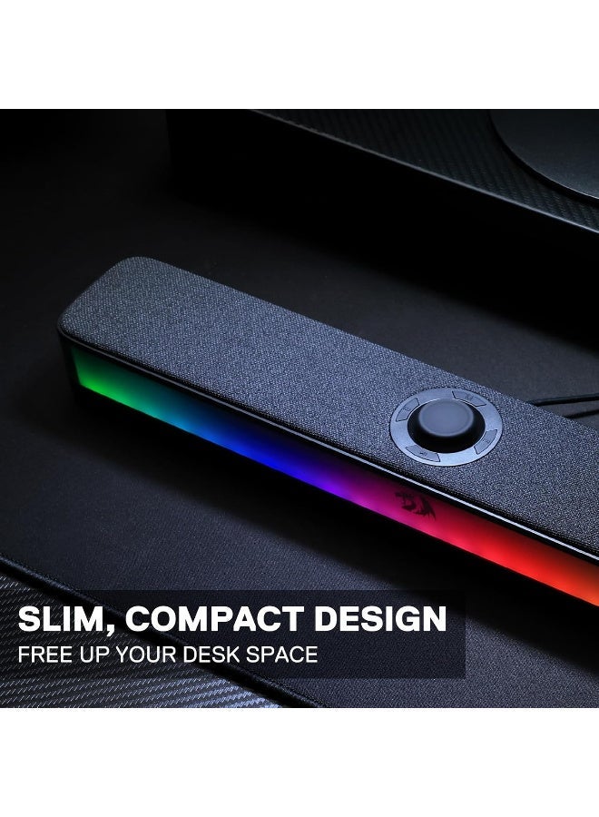 Redragon GS515 مكبر صوت مكتبي RGB، سماعات كمبيوتر ستريو 2.0 قناة مع بلوتوث 5.3، تعمل بمنفذ USB، أسود - Image 4