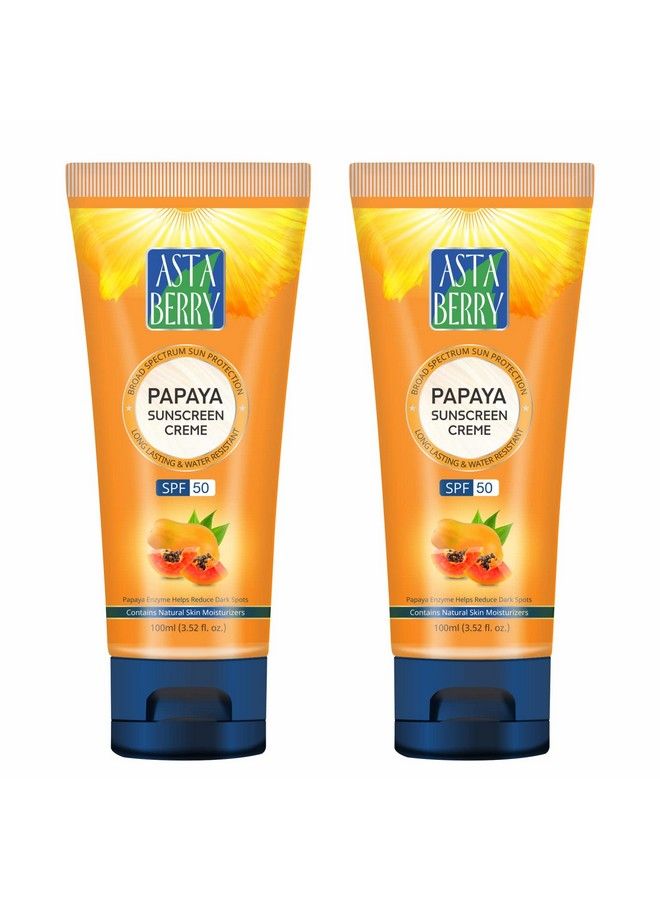 Astaberry Papaya Sunscreen Creme Spf 50 With Papaya Extract ; Dermatologist Formulated ; Nonsticky ; Lightweight ; Protected Skin From Uva And Uvb Rays ; (Pack Of 2 (100Ml X 2)) - Image 2