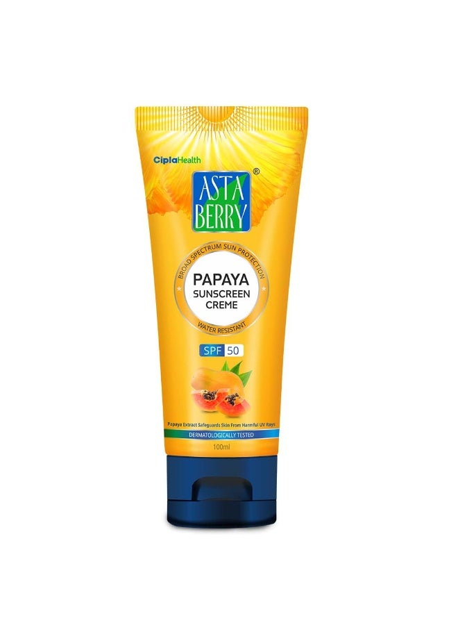 Astaberry Papaya Sunscreen Creme Spf 50 With Papaya Extract ; Dermatologist Formulated ; Nonsticky ; Lightweight ; Protected Skin From Uva And Uvb Rays ; (Pack Of 2 (100Ml X 2)) - Image 2