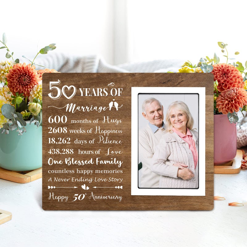 Benecharm 50th الذكرى السنوية إطار صورة - الذكرى الخمسين هدايا الزفاف للآباء والأمهات الزوجين السعيد الخمسين الديكور - الذهب الذهبي 50 سنة من الزواج 4 "x6" - Image 5