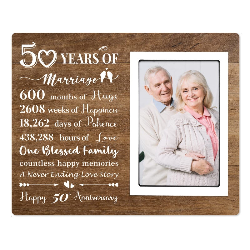 Benecharm 50th الذكرى السنوية إطار صورة - الذكرى الخمسين هدايا الزفاف للآباء والأمهات الزوجين السعيد الخمسين الديكور - الذهب الذهبي 50 سنة من الزواج 4 "x6" - Image 1