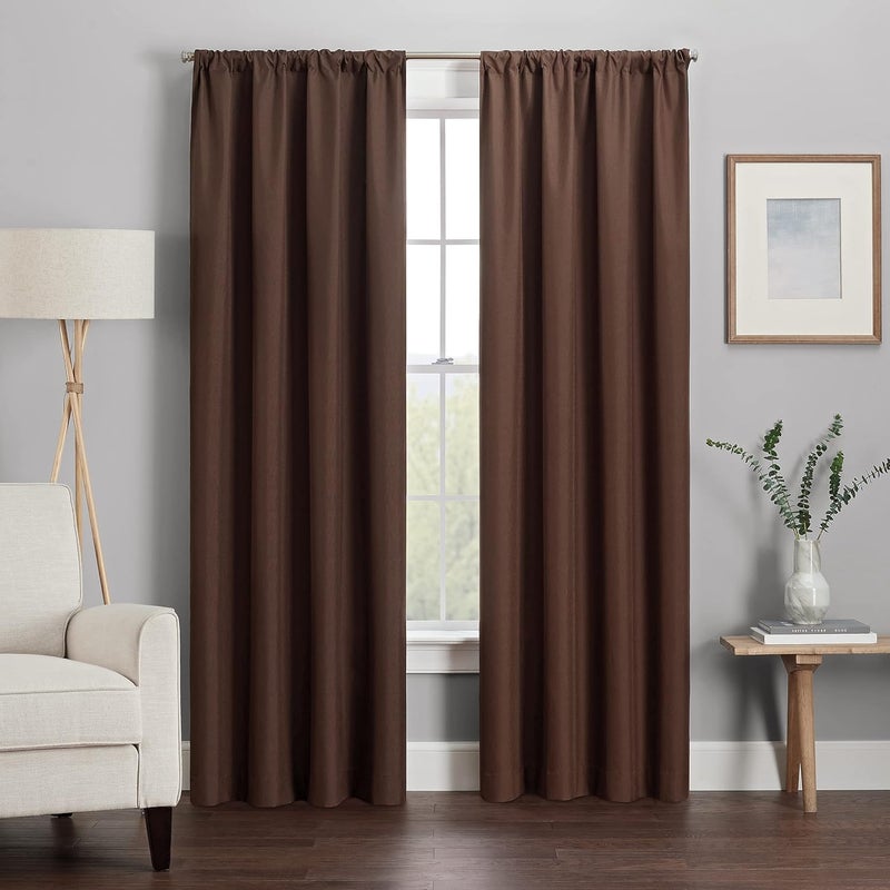 eclipse Kendall Modern Blackout Thermal Rod Pocket Window Curtain for Bedroom or Living Room (1 Panel), 42" x 63", Chocolate - Image 3