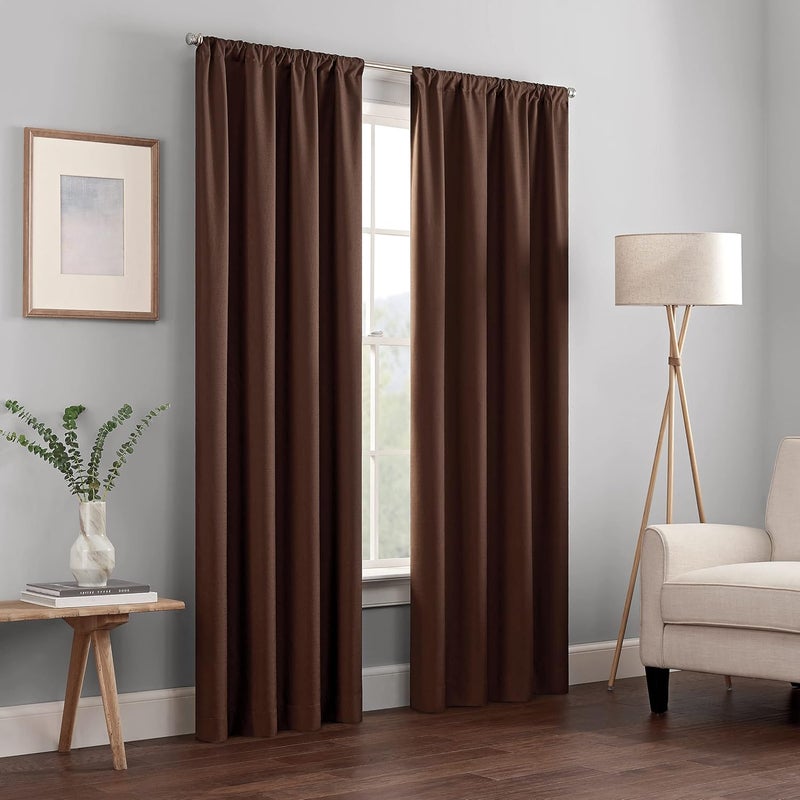 eclipse Kendall Modern Blackout Thermal Rod Pocket Window Curtain for Bedroom or Living Room (1 Panel), 42" x 63", Chocolate - Image 1