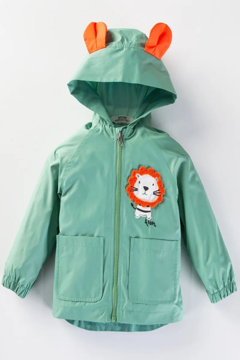 Podium Giyim Podium Clothing Cute Lion Backpack Cotton Lined Eared Hooded Kids Raincoat Overalls Coat