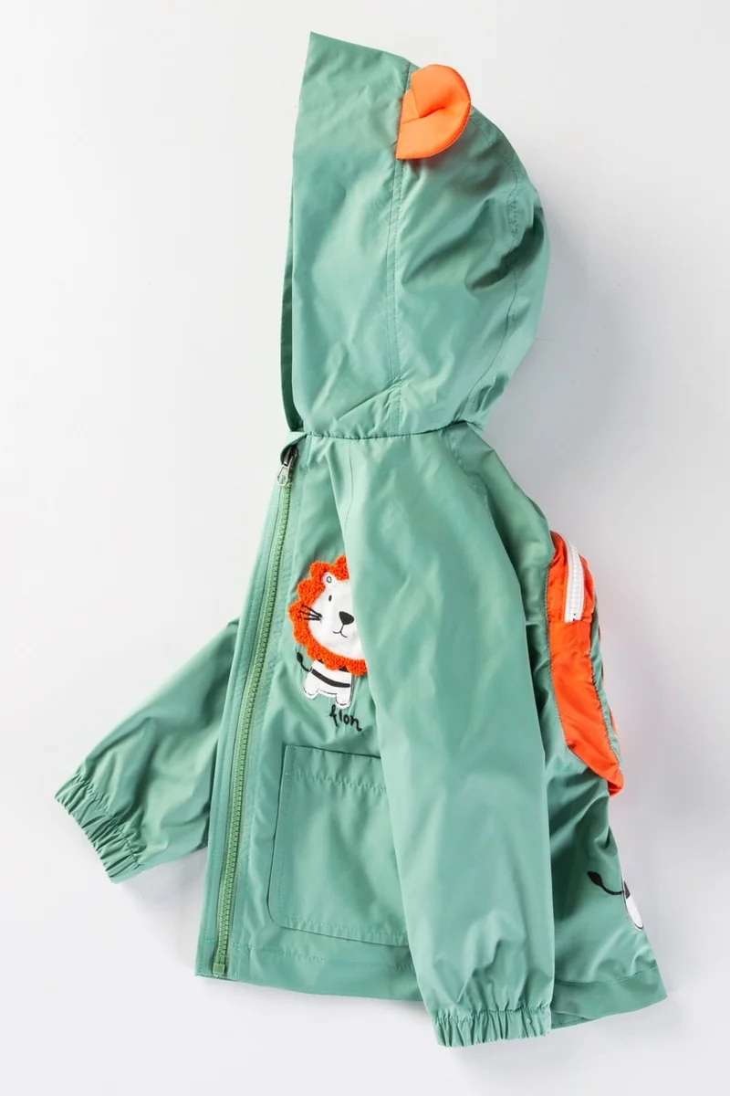 Podium Giyim Podium Clothing Cute Lion Backpack Cotton Lined Eared Hooded Kids Raincoat Overalls Coat