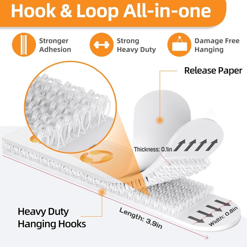 Summerbrite XL Picture Hanging Strips Heavy Duty, 80 Strips Damage Free Removal Picture Hangers for Wall, Sticky Hook & Loop Adhesive Strips for Poster/Picture/Home/Office, 40 Pairs/X-Large, White - Image 2