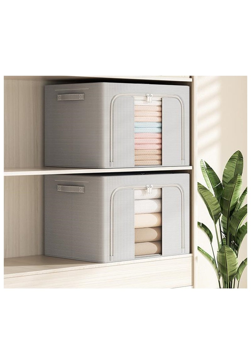 Golden Clothing storage bags 2-pack 66L,foldable bold solid steel frame,oxford fabric, with visible window,reinforced handle, suitable for quilt, clothes, toy storage box (Smoky gray) - Image 1