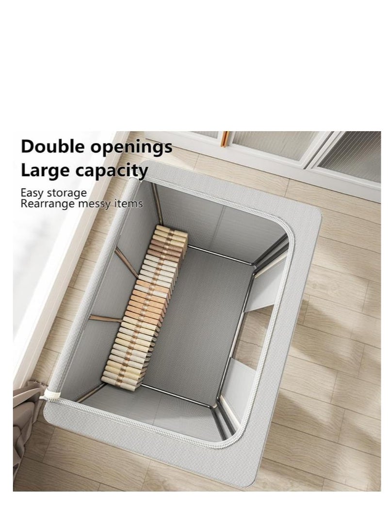 Golden Clothing storage bags 2-pack 66L,foldable bold solid steel frame,oxford fabric, with visible window,reinforced handle, suitable for quilt, clothes, toy storage box (Smoky gray) - Image 4