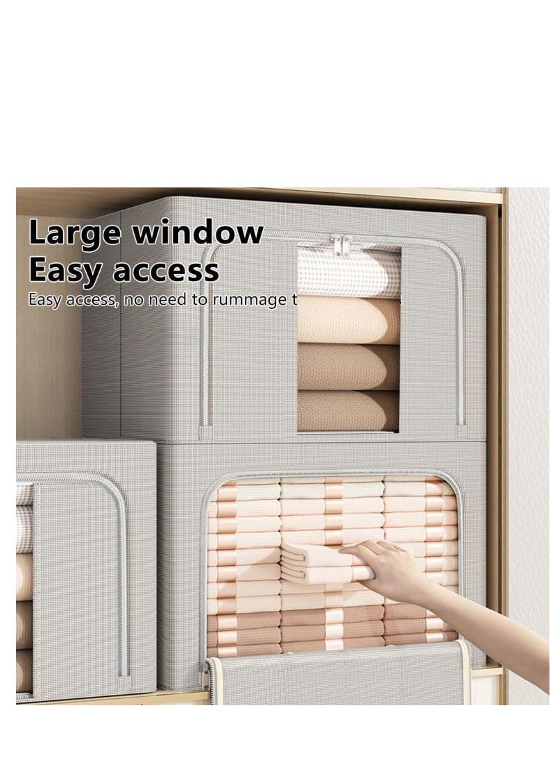 Golden Clothing storage bags 2-pack 66L,foldable bold solid steel frame,oxford fabric, with visible window,reinforced handle, suitable for quilt, clothes, toy storage box (Smoky gray) - Image 5