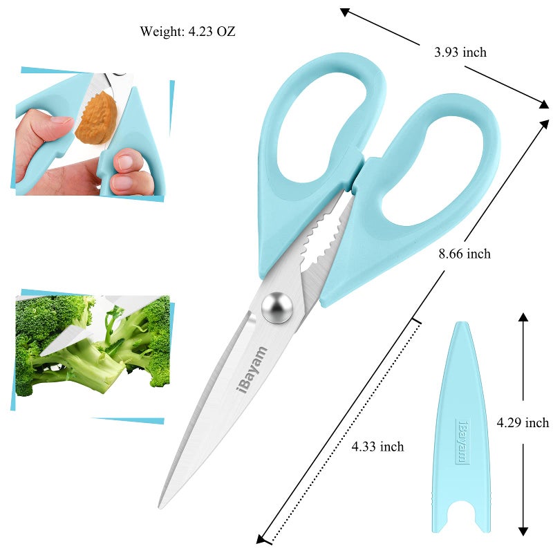 iBayam Kitchen Shears, iBayam Kitchen Scissors All Purpose Heavy Duty Meat Scissors Poultry Shears, Dishwasher Safe Food Cooking Scissor Stainless Steel Utility Scissor, 2-Pack, Light Blue, Pistachio - Image 3