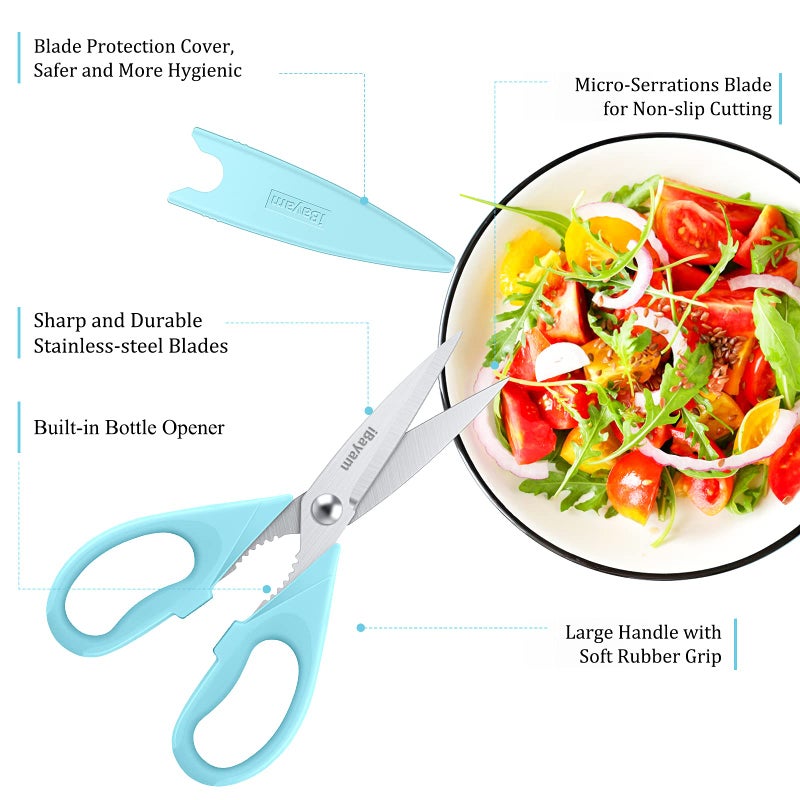 iBayam Kitchen Shears, iBayam Kitchen Scissors All Purpose Heavy Duty Meat Scissors Poultry Shears, Dishwasher Safe Food Cooking Scissor Stainless Steel Utility Scissor, 2-Pack, Light Blue, Pistachio - Image 2