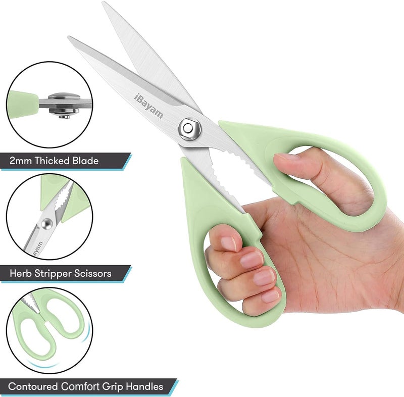 iBayam Kitchen Shears, iBayam Kitchen Scissors All Purpose Heavy Duty Meat Scissors Poultry Shears, Dishwasher Safe Food Cooking Scissor Stainless Steel Utility Scissor, 2-Pack, Light Blue, Pistachio - Image 4
