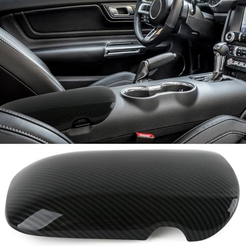 Qlhshop Carbon Fiber Center Console Cover Armrest Lid Cover for 2015-2024 Ford Mustang GT/Ecoboost/ S550/ S650/ Shelby GT350/GT350R/GT500 Interior Trim Car Accessories - Gloss Black - Image 1