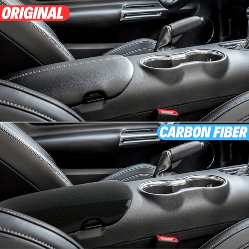 Qlhshop Carbon Fiber Center Console Cover Armrest Lid Cover for 2015-2024 Ford Mustang GT/Ecoboost/ S550/ S650/ Shelby GT350/GT350R/GT500 Interior Trim Car Accessories - Gloss Black - Image 4