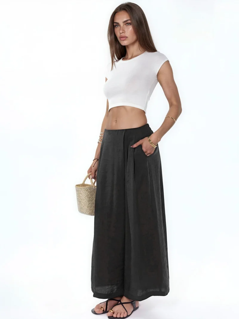 Hiccup Black Wide Leg Palazzo Modal Pants for Women | Best Price UAE