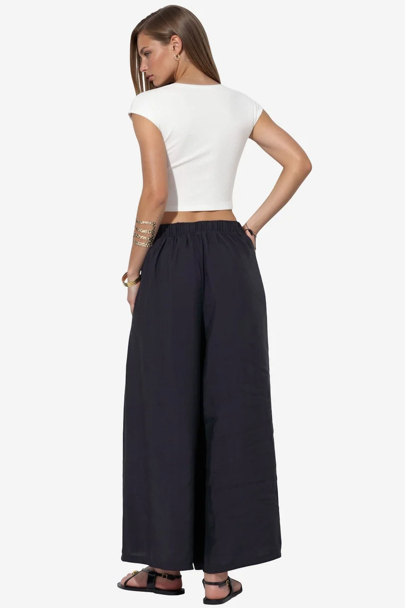 Hiccup Black Wide Leg Palazzo Modal Pants for Women | Best Price UAE