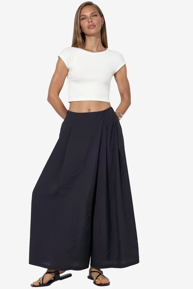 Hiccup Black Wide Leg Palazzo Modal Pants for Women | Best Price UAE
