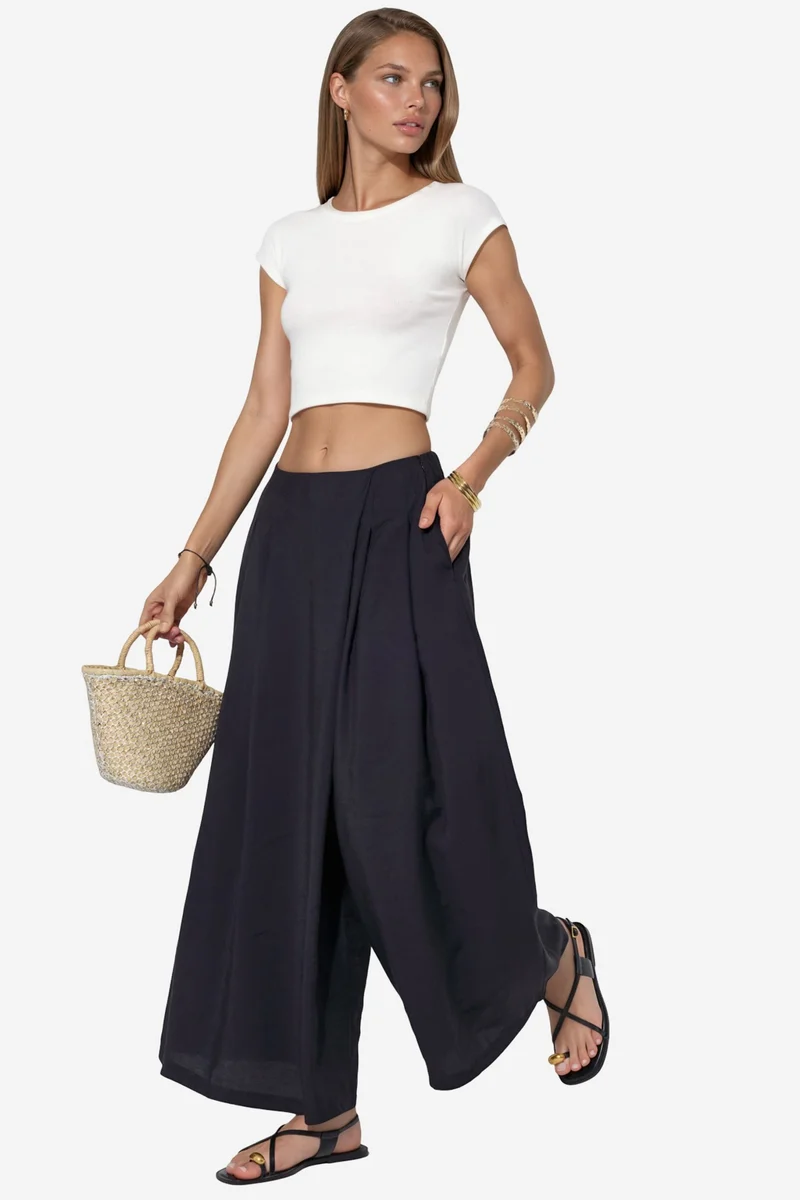 Hiccup Black Wide Leg Palazzo Modal Pants for Women | Best Price UAE