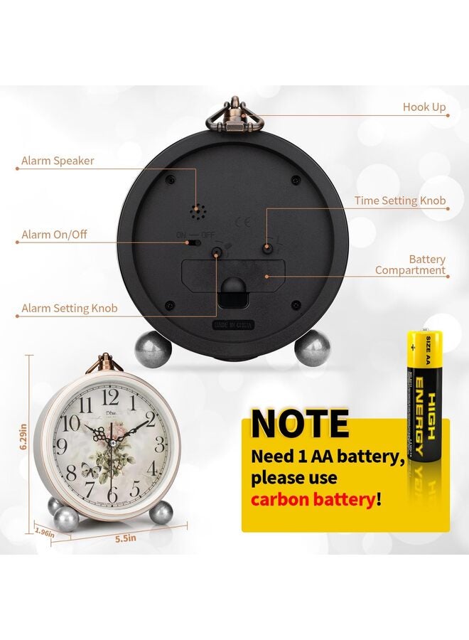 Antique Retro Analog Alarm Clock for Room Decor, Silent Elegant Bedside Desk Table Gift Clock - Image 5