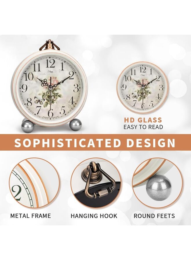 Antique Retro Analog Alarm Clock for Room Decor, Silent Elegant Bedside Desk Table Gift Clock - Image 2