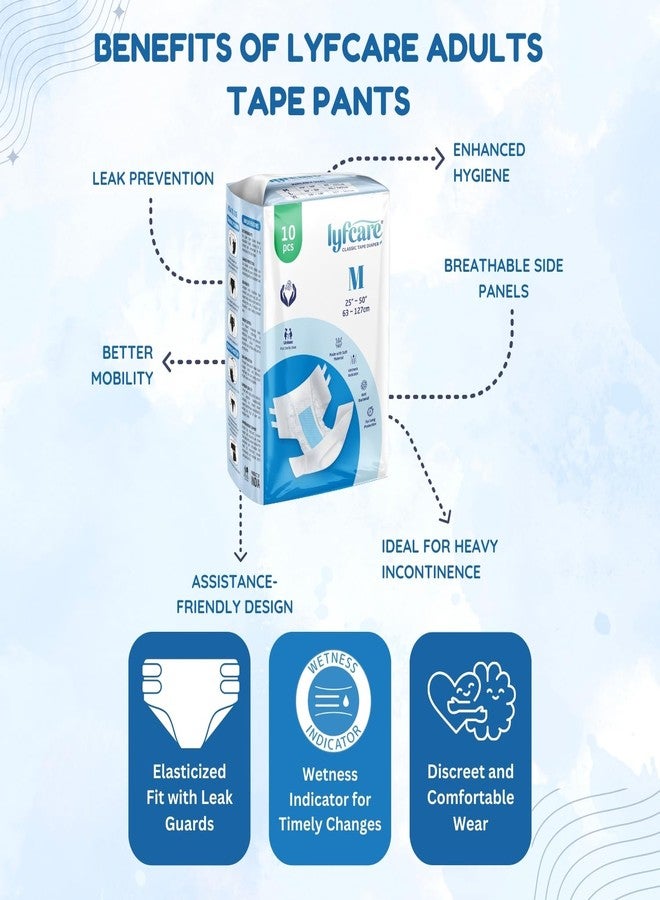 Lyfcare Open Tape Adult Diaper Medium Size (M) - 40 Units (Pack of 4) | Unisex Diapers Open Tape | Waist (63-127 cm) | Wetness Indicator, Super absorb, 360° Protection & 0% Leakage | For Men & Women - Image 4