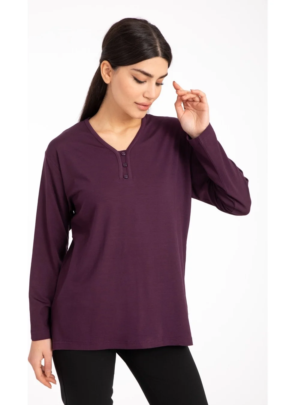 Mutlu City Women Middle Age and Above V Neck Lycra Viscose Mother Combed Cotton Blouse 140
