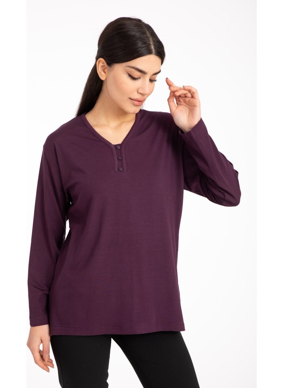 Mutlu City - Women Middle Age and Above V Neck Lycra Viscose Mother Combed Cotton Blouse 140 - Image 1