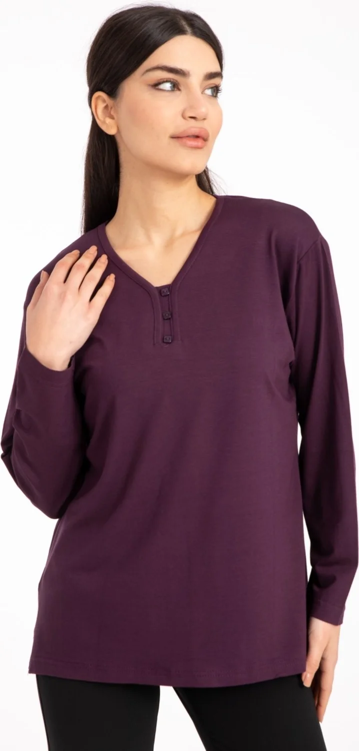 Mutlu City Women Middle Age and Above V Neck Lycra Viscose Mother Combed Cotton Blouse 140