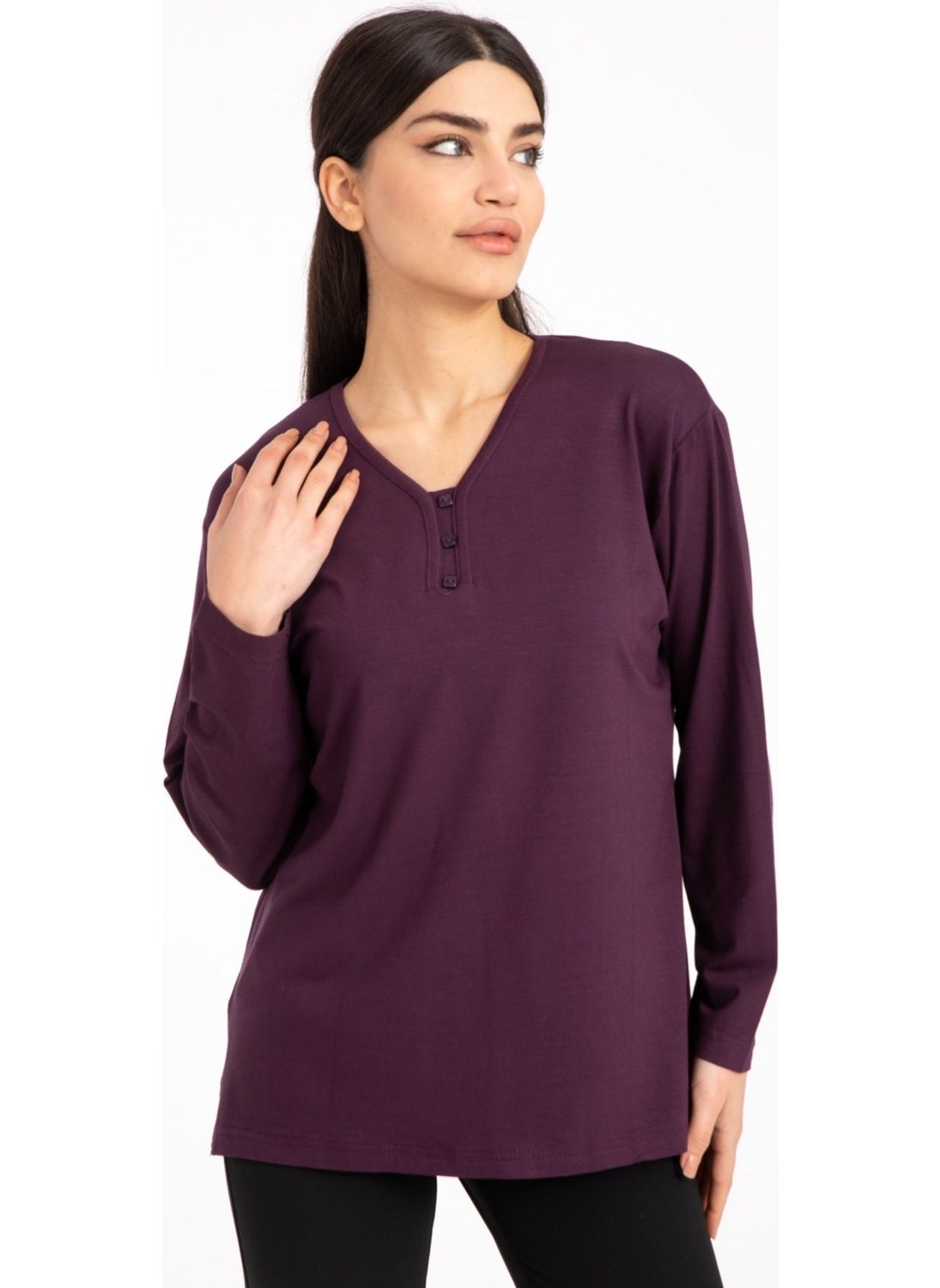Mutlu City - Women Middle Age and Above V Neck Lycra Viscose Mother Combed Cotton Blouse 140 - Image 1
