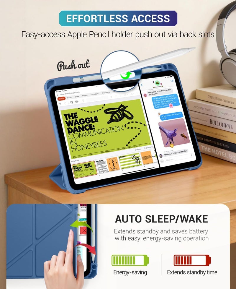 CoBak Case for iPad (A16) 11th Generation 11 Inch 2025, iPad 10th Generation Case 10.9 Inch 2022 - Protective Cover with Multi-Angle Includes Portrait Stand, Pencil Holder and Auto Wake/Sleep- Blue - Image 5