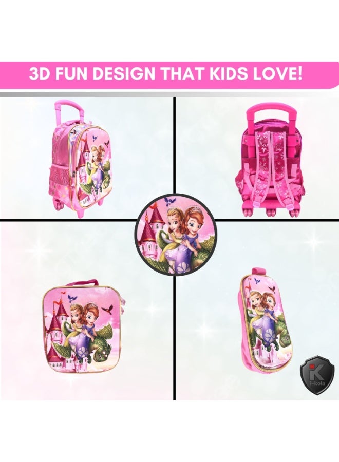 i-kola Pink SF 15T3 15-Inch 3D 3PC Kids Trolley Set | Rolling School Bag with Spill-Proof Lunch Bag & Pencil Case | Wheeled School Luggage for Boys & Girls (IK308-15T3) - Image 4