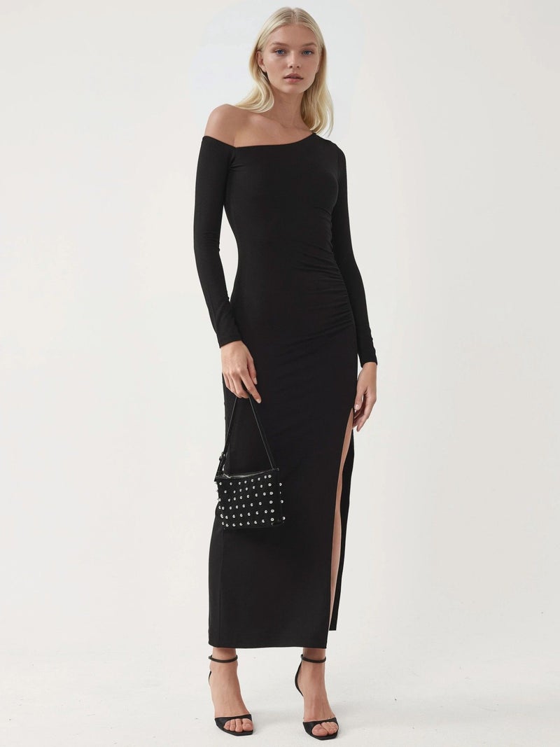 BUSEM Asymmetrical Collar Maxi Dress with Slit - Image 2
