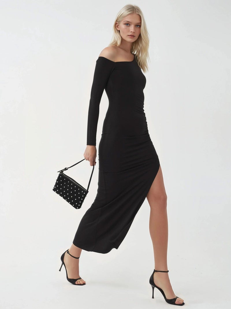 BUSEM Asymmetrical Collar Maxi Dress with Slit - Image 3