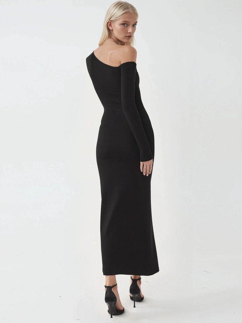 BUSEM Asymmetrical Collar Maxi Dress with Slit - Image 4