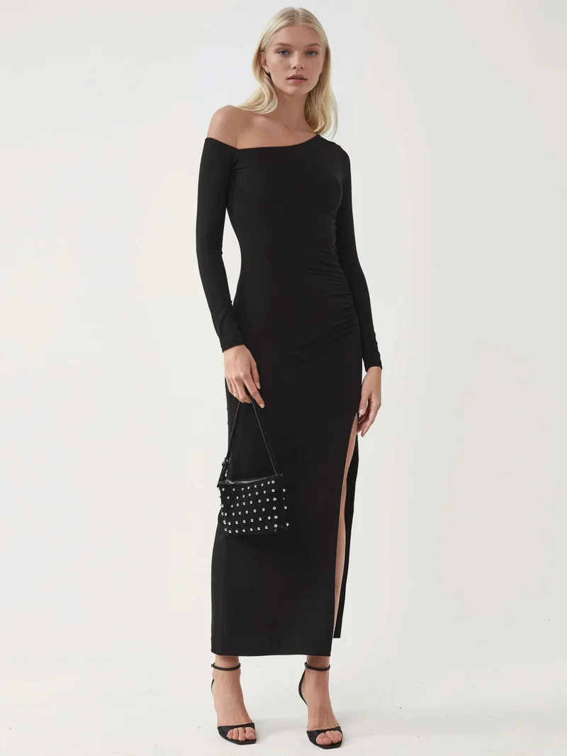 Busem BUSEM Asymmetrical Collar Maxi Dress with Slit