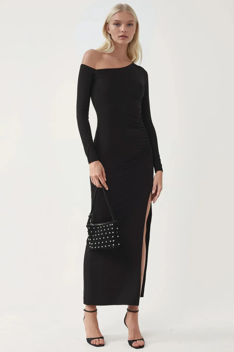 Busem BUSEM Asymmetrical Collar Maxi Dress with Slit
