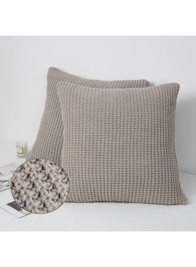 GOLD MANTIS 100% Cotton Knitted Cushion Cover 45x45cm – Decorative Throw Pillow Case with Hidden Zipper for Sofa, Bed & Couch – (tan) - Image 4