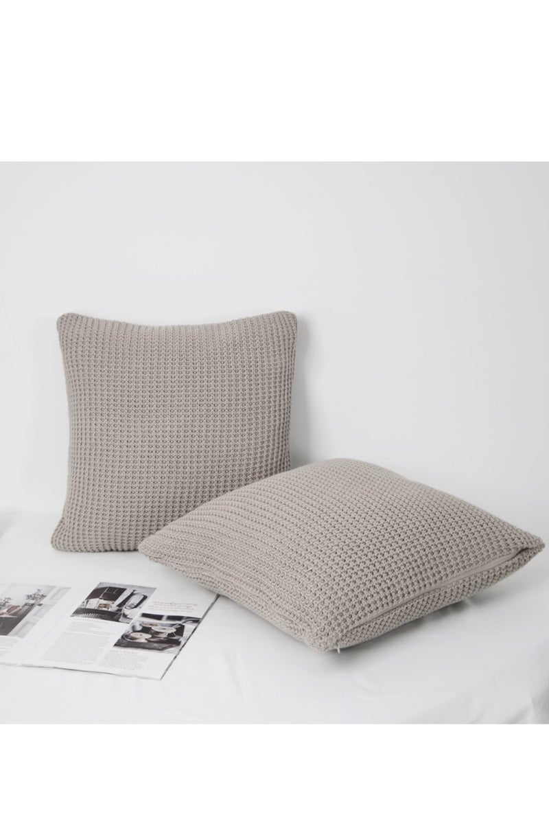 GOLD MANTIS 100% Cotton Knitted Cushion Cover 45x45cm – Decorative Throw Pillow Case with Hidden Zipper for Sofa, Bed & Couch – (tan) - Image 3