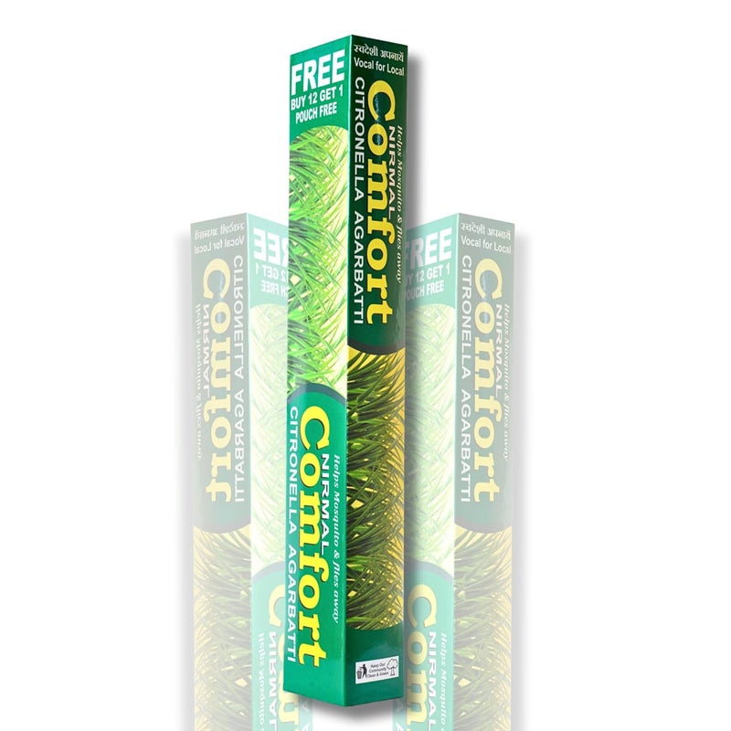 عصي البخور الطبيعية نيرمال كومفورت 130 من زيت الليمون، طرد البعوض (12+1=13 كيس | 130 عصا أغارباتي عضوية | العطر - زيت الليمون) | مصنوعة يدويًا | 100% عضوي | عصي طرد البعوض… - Image 1