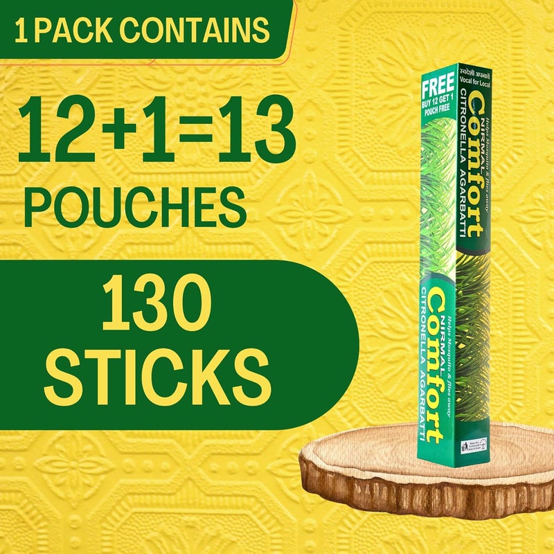 عصي البخور الطبيعية نيرمال كومفورت 130 من زيت الليمون، طرد البعوض (12+1=13 كيس | 130 عصا أغارباتي عضوية | العطر - زيت الليمون) | مصنوعة يدويًا | 100% عضوي | عصي طرد البعوض… - Image 4
