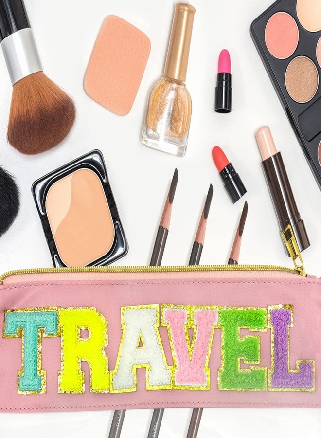 لسكسيا حقيبة مكياج شفافة من النايلون مزينة بسحاب من قماش الشنيل من LSxia، حقيبة مكياج أنيقة، حقيبة مستحضرات تجميل شفافة، حقيبة سفر مقاومة للماء، حقائب وجبات خفيفة للنساء (وردي) - Image 5