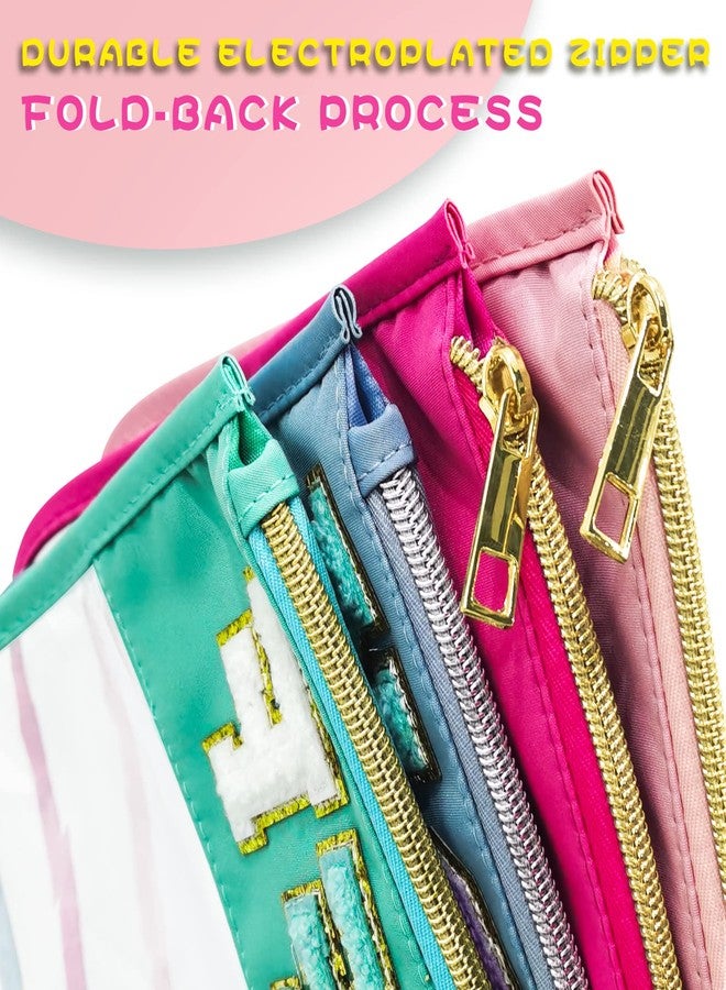 لسكسيا حقيبة مكياج شفافة من النايلون مزينة بسحاب من قماش الشنيل من LSxia، حقيبة مكياج أنيقة، حقيبة مستحضرات تجميل شفافة، حقيبة سفر مقاومة للماء، حقائب وجبات خفيفة للنساء (وردي) - Image 4