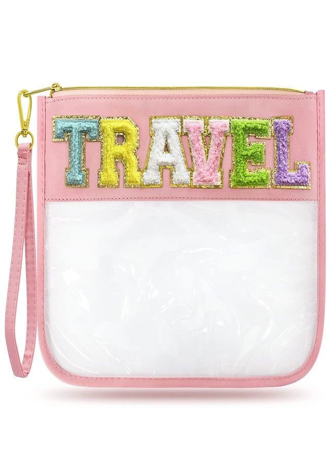 لسكسيا حقيبة مكياج شفافة من النايلون مزينة بسحاب من قماش الشنيل من LSxia، حقيبة مكياج أنيقة، حقيبة مستحضرات تجميل شفافة، حقيبة سفر مقاومة للماء، حقائب وجبات خفيفة للنساء (وردي) - Image 1