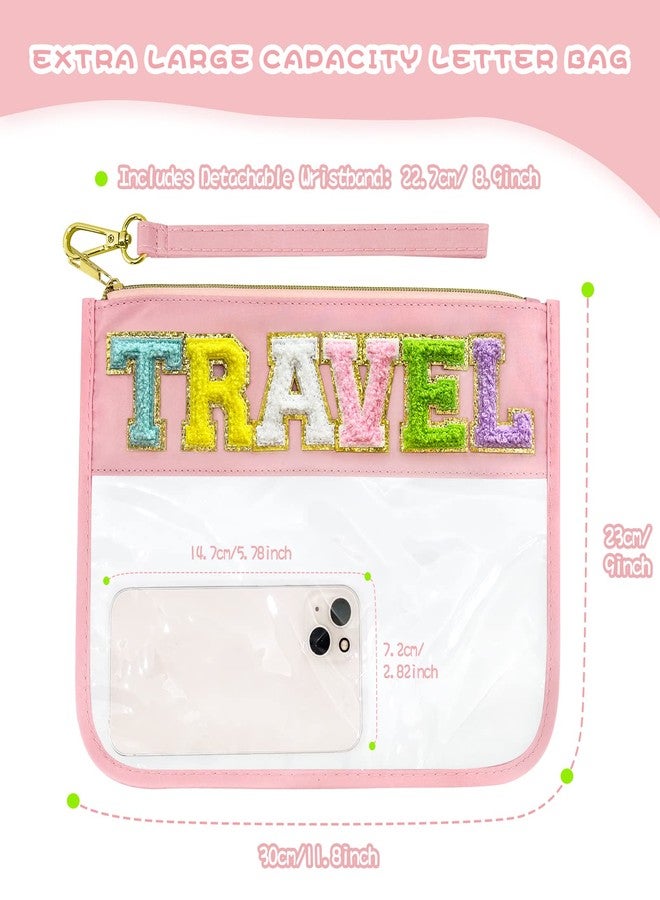 لسكسيا حقيبة مكياج شفافة من النايلون مزينة بسحاب من قماش الشنيل من LSxia، حقيبة مكياج أنيقة، حقيبة مستحضرات تجميل شفافة، حقيبة سفر مقاومة للماء، حقائب وجبات خفيفة للنساء (وردي) - Image 2